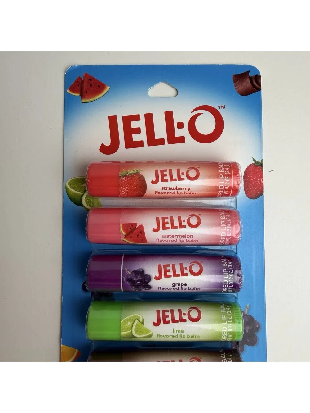 Jell-O 8 Pack Flavored Lip Balms Strawberry Watermelon Grape Lime Chocolate NIP